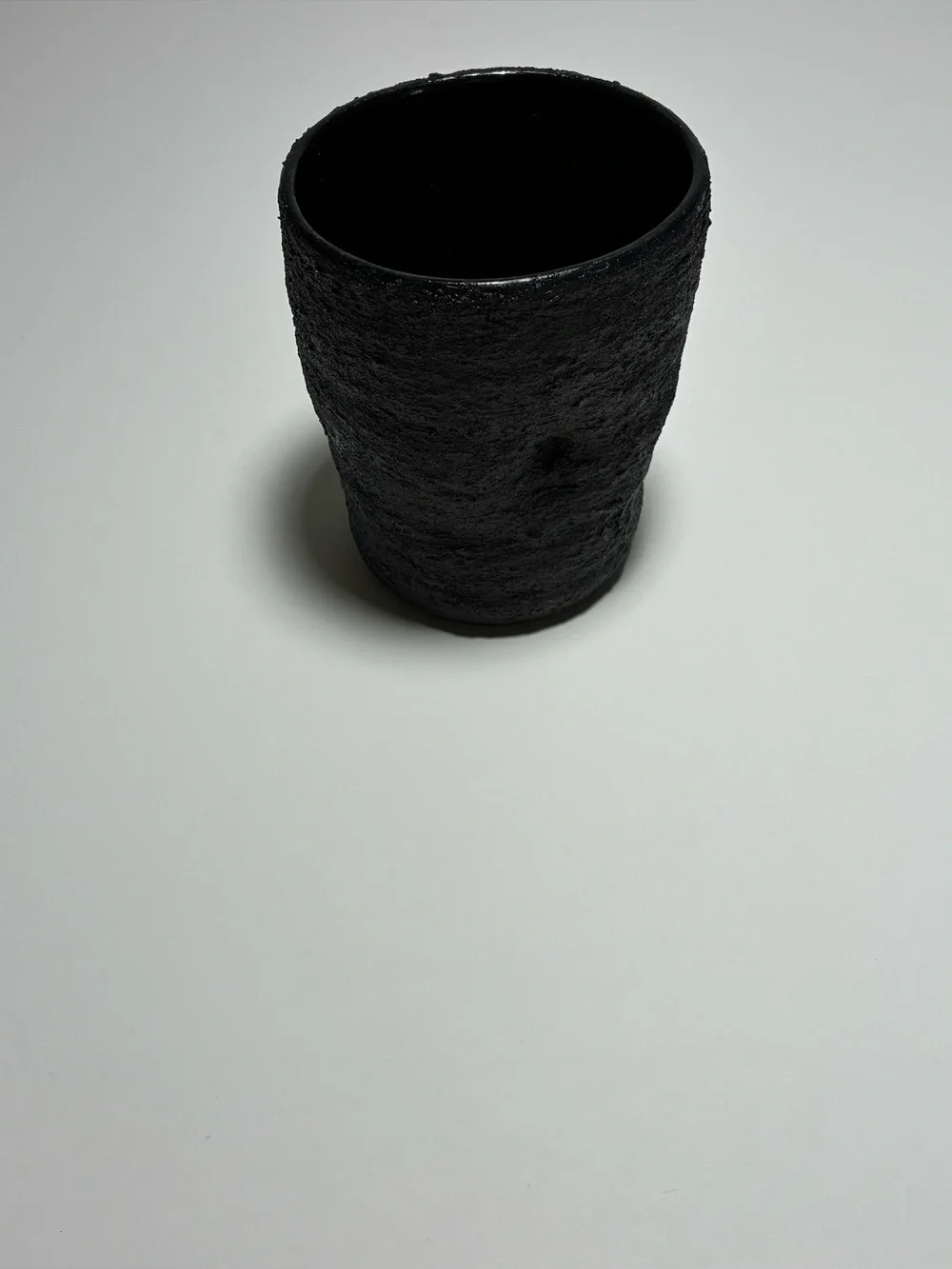 Handmade Repurposed Black Ceramic Cup Vase Textured Acrylic Painted Modern Decor
